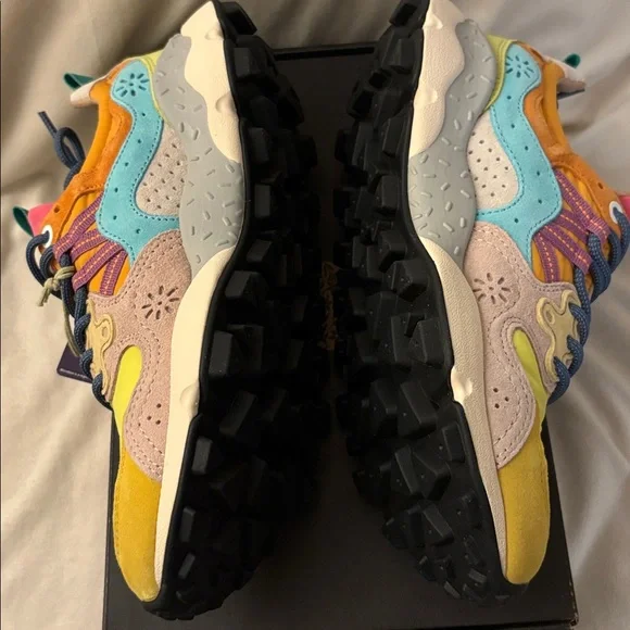 NWT Flower Mountain YAMANO 3 Yellow Light Lime Pink Suede Trainers - Picture 15 of 16